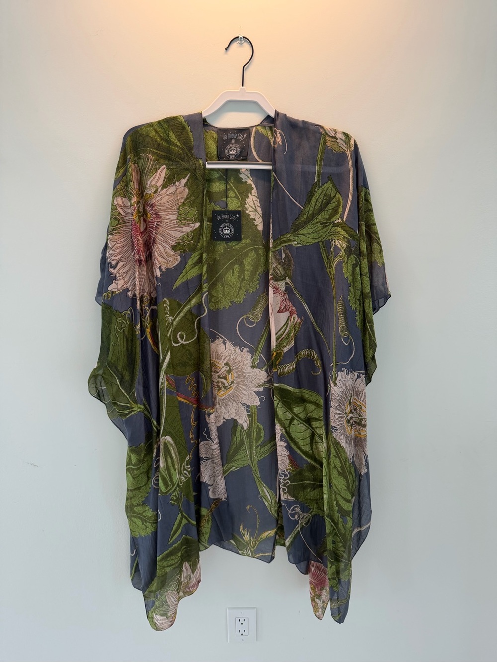 One Hundred Stars ⭐️ Floral Sheer Kimono Cover-Up in Olive & Slate